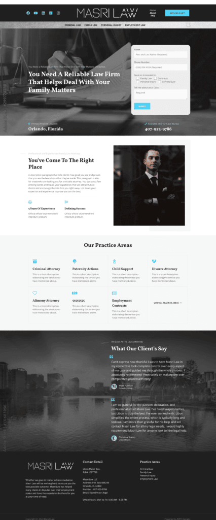website preview in blue layout for Masri Law