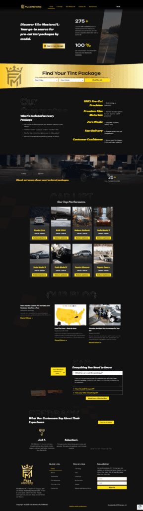 Full website homepage for Film Masters FL built by MPR Designs